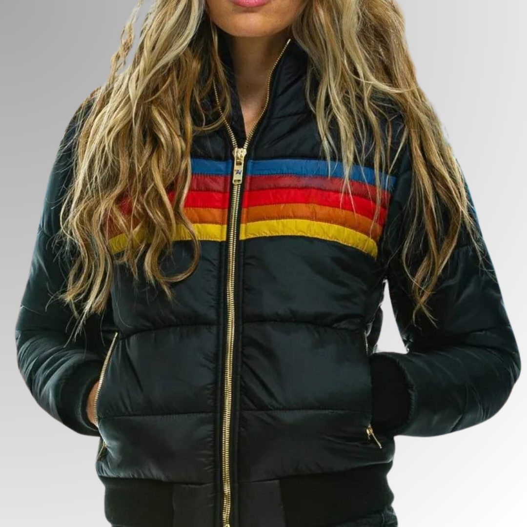 Women's Puffer Jacket Colorblock Hooded Waterproof Winter Coat - 4