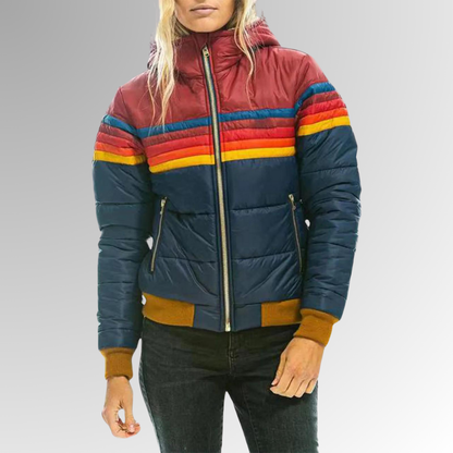 Women's Puffer Jacket Colorblock Hooded Waterproof Winter Coat - 5