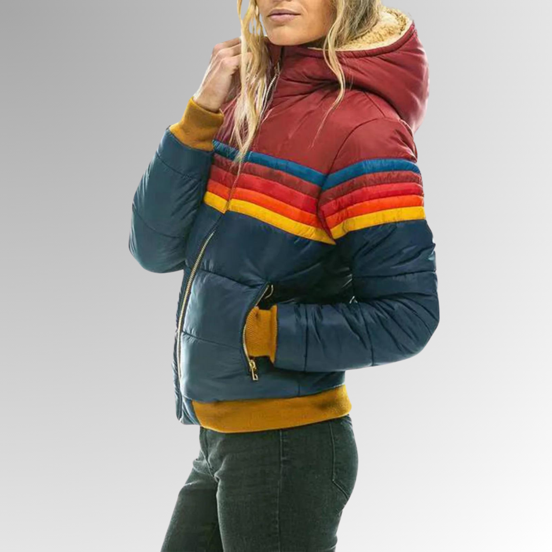 Women's Puffer Jacket Colorblock Hooded Waterproof Winter Coat - 8