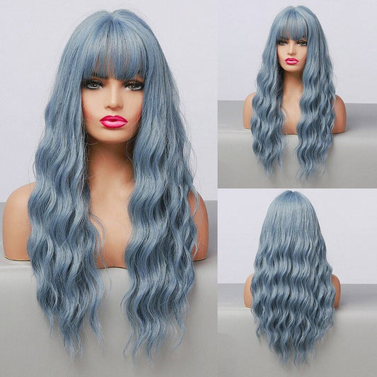 Women's Wavy Wig Bluish Gray High-Temperature Fiber 0