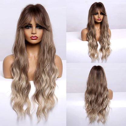 Women's Wavy Wig Bluish Gray High-Temperature Fiber 29