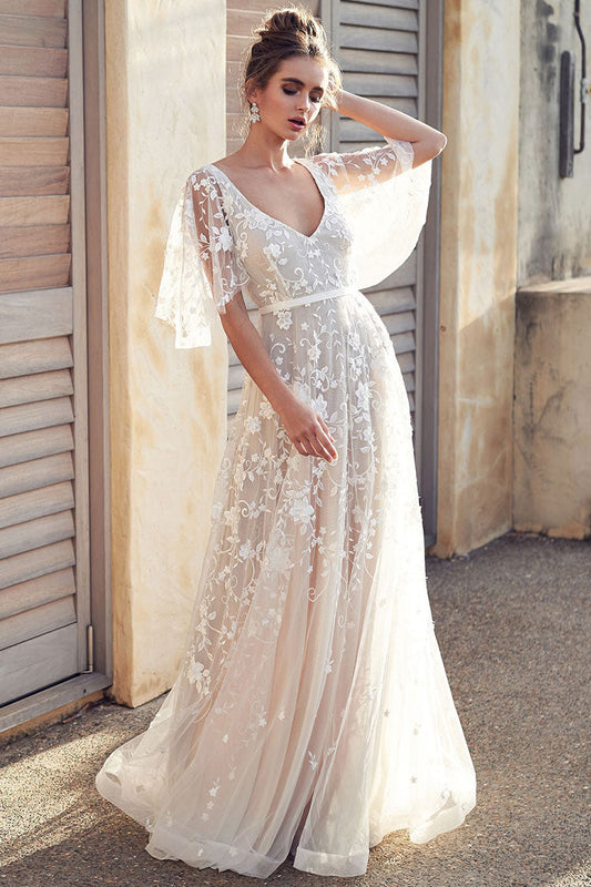 Women's Wedding Dress White Tulle Floral Embroidered 0