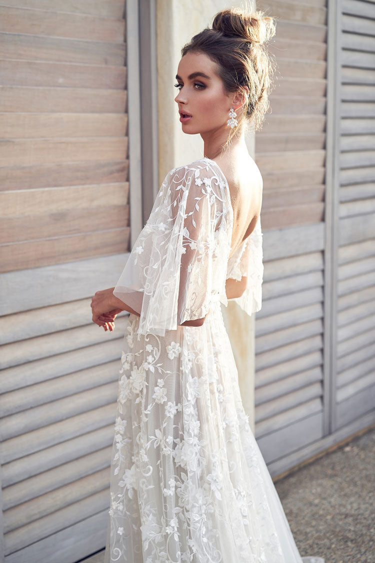 Women's Wedding Dress White Tulle Floral Embroidered 2