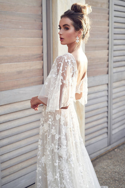 Women's Wedding Dress White Tulle Floral Embroidered 2