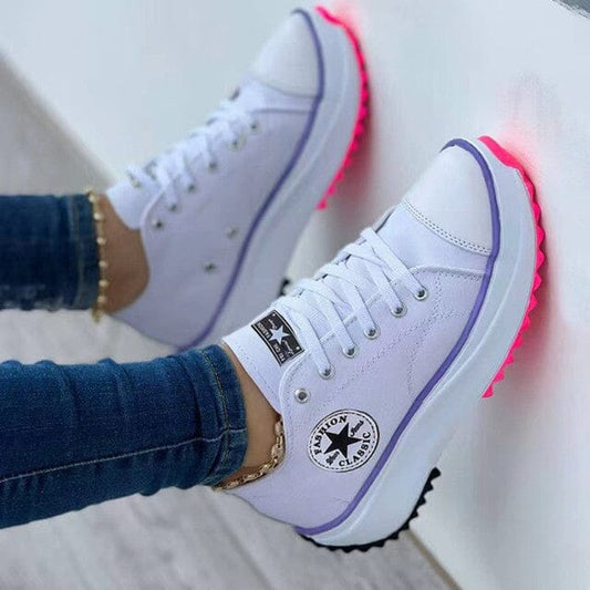 Women's White Canvas Lace-Up Sneakers – Breathable Non-Slip Casual Shoes for Everyday Comfort 0