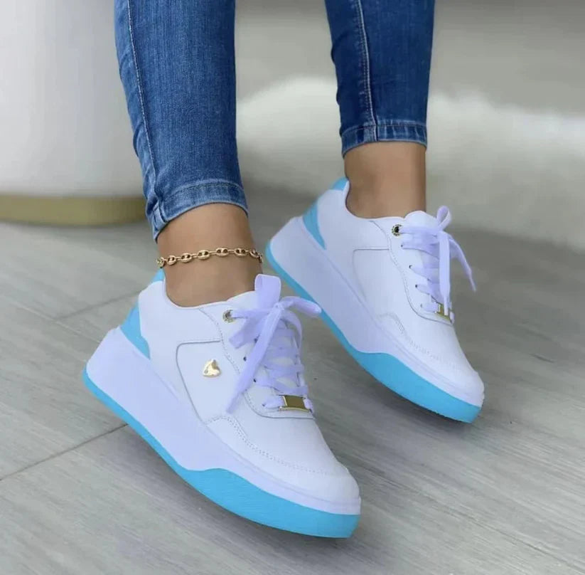 Women's White Platform Sneakers with Cushioned Sole – Lace-Up Faux Leather Casual Footwear 2