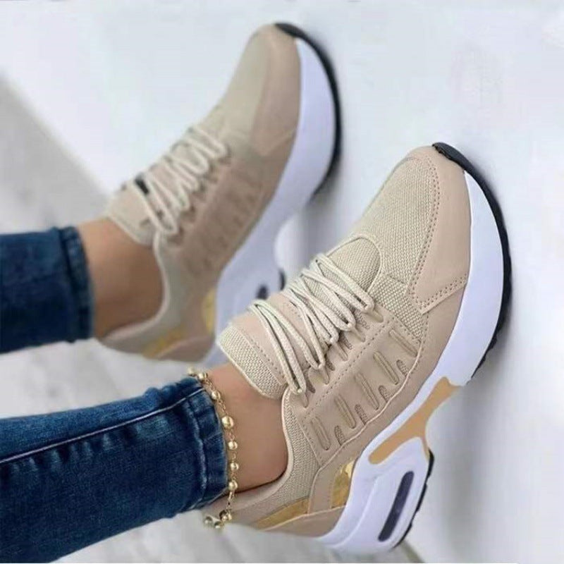 Women's White Sneakers - Breathable Mesh Athletic Shoes with Platform Sole and Cushioned Lace-Up Fit for Walking and Casual Wear 3