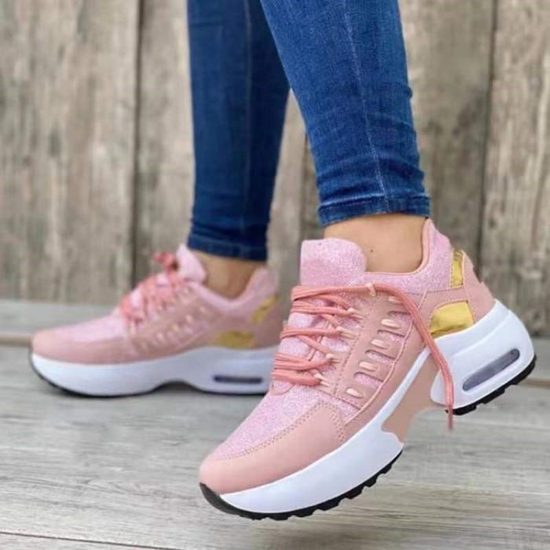 Women's White Sneakers - Breathable Mesh Athletic Shoes with Platform Sole and Cushioned Lace-Up Fit for Walking and Casual Wear 6