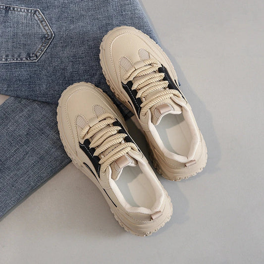 Women's White Sneakers with Thick Sole – Comfortable Stylish Walking Shoes for Everyday Wear 0