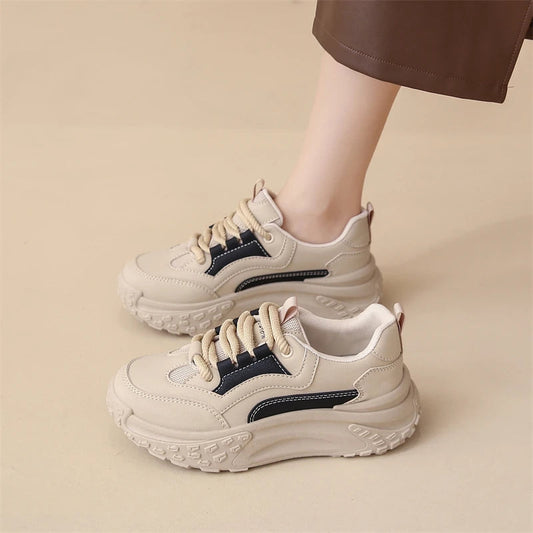 Women's White Sneakers with Thick Sole – Comfortable Stylish Walking Shoes for Everyday Wear 1
