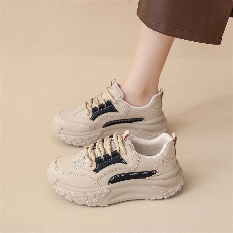 Women's White Sneakers with Thick Sole – Comfortable Stylish Walking Shoes for Everyday Wear 1