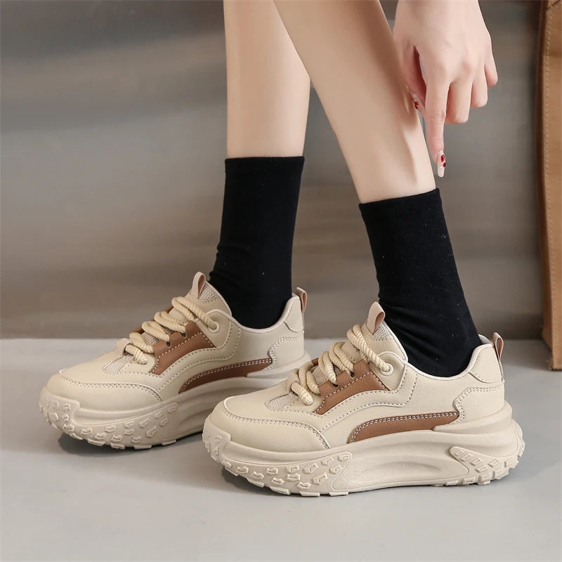 Women's White Sneakers with Thick Sole – Comfortable Stylish Walking Shoes for Everyday Wear 4