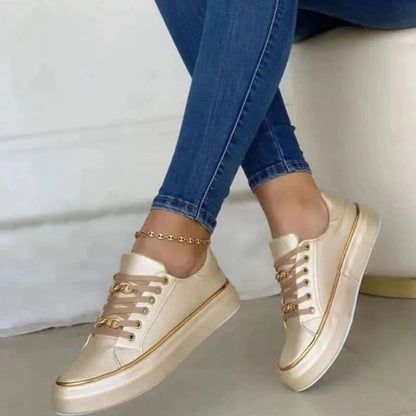 Women's White Trainers with Gold Accent – Stylish Low-Top Sneakers for Comfort and Versatility 2