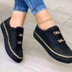 Women's White Trainers with Gold Accent – Stylish Low-Top Sneakers for Comfort and Versatility 3