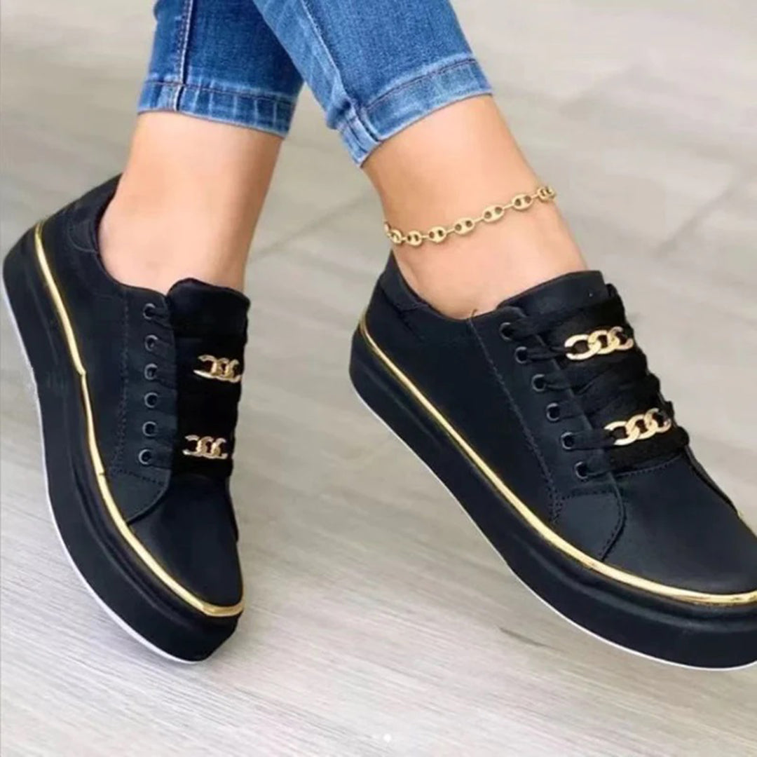 Women's White Trainers with Gold Accent – Stylish Low-Top Sneakers for Comfort and Versatility 3