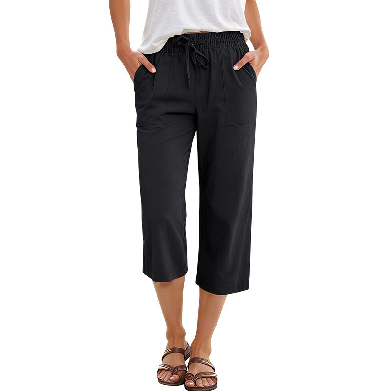 Women's Cropped Wide-Leg Linen Blend Pants