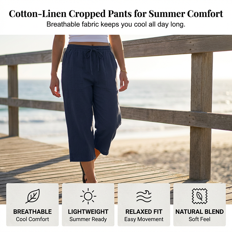 Women's Cropped Wide-Leg Linen Blend Pants