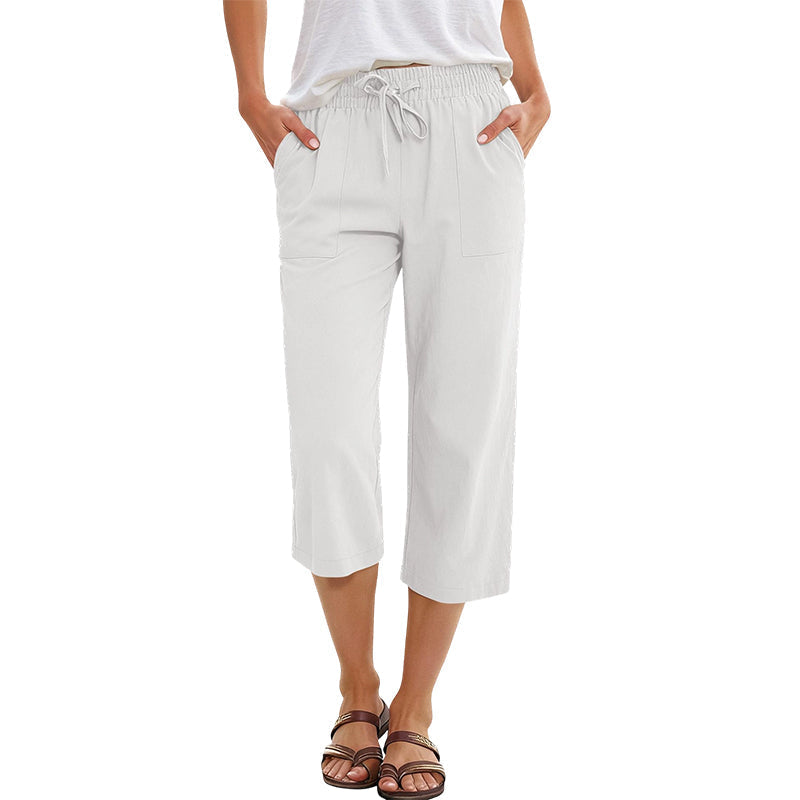 Women's Cropped Wide-Leg Linen Blend Pants