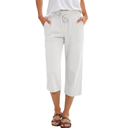 Women's Cropped Wide-Leg Linen Blend Pants