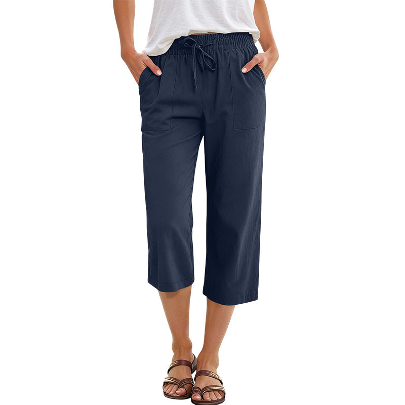 Women's Cropped Wide-Leg Linen Blend Pants