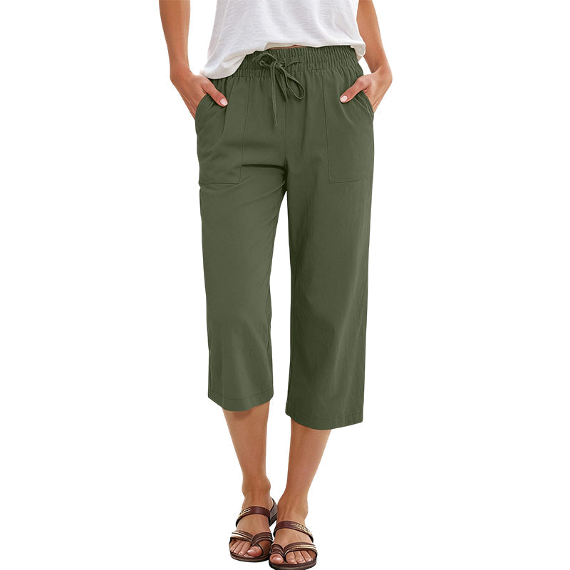 Women's Cropped Wide-Leg Linen Blend Pants