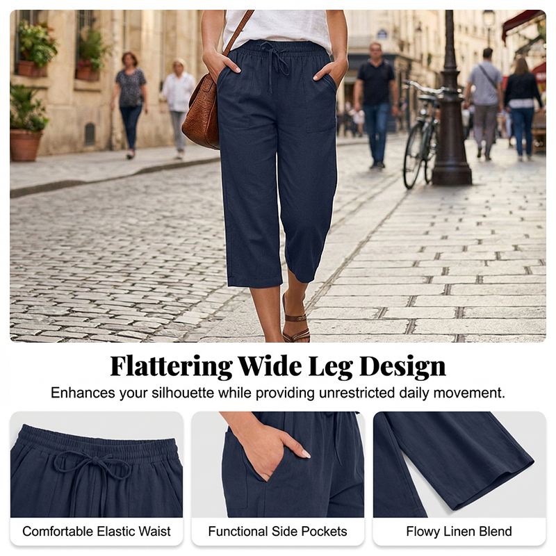 Women's Cropped Wide-Leg Linen Blend Pants