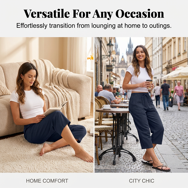 Women's Cropped Wide-Leg Linen Blend Pants