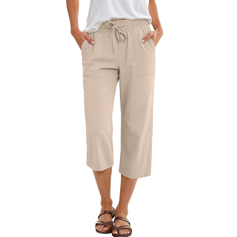 Women's Cropped Wide-Leg Linen Blend Pants