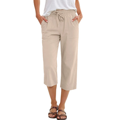 Women's Cropped Wide-Leg Linen Blend Pants