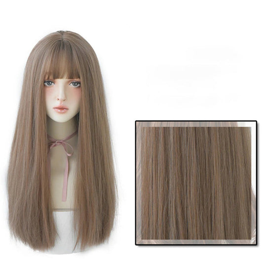 Women's Wig Long Black Heat-Resistant Synthetic with Bangs 1