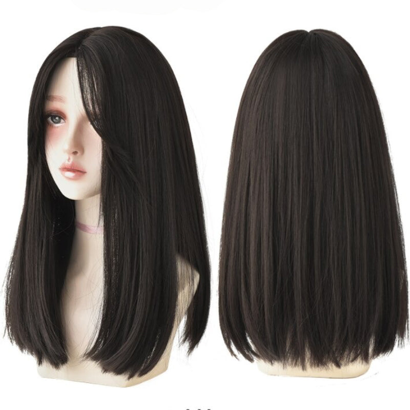Women's Wig Long Black Heat-Resistant Synthetic with Bangs 11