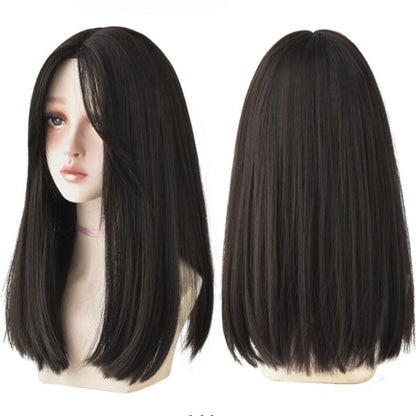 Women's Wig Long Black Heat-Resistant Synthetic with Bangs 11