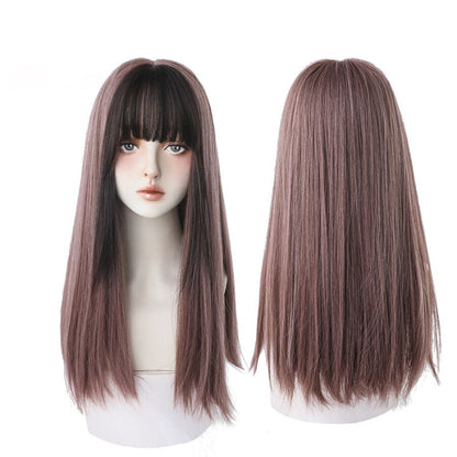 Women's Wig Long Black Heat-Resistant Synthetic with Bangs 21