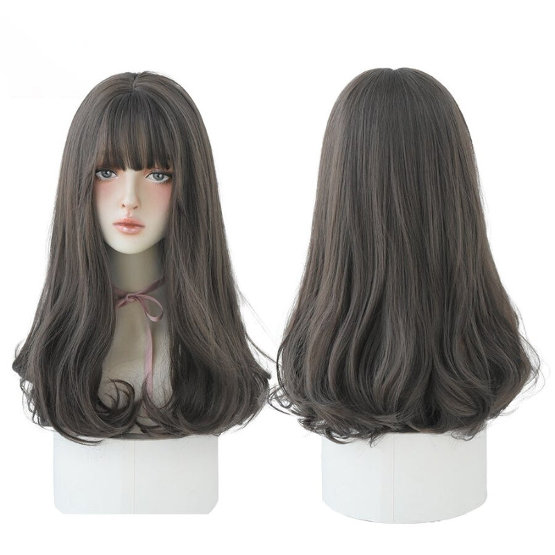Women's Wig Long Black Heat-Resistant Synthetic with Bangs 22