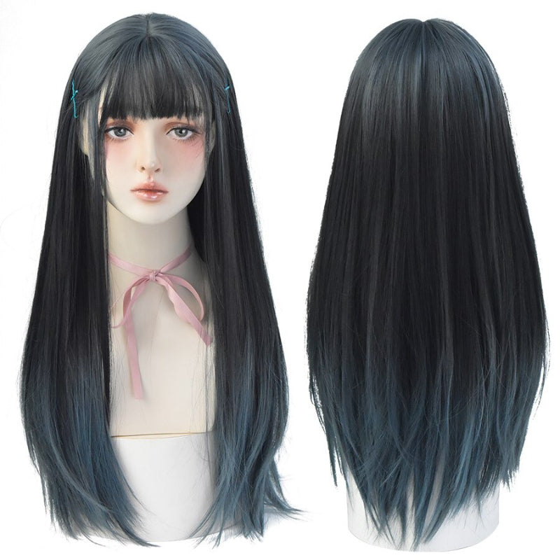 Women's Wig Long Black Heat-Resistant Synthetic with Bangs 28