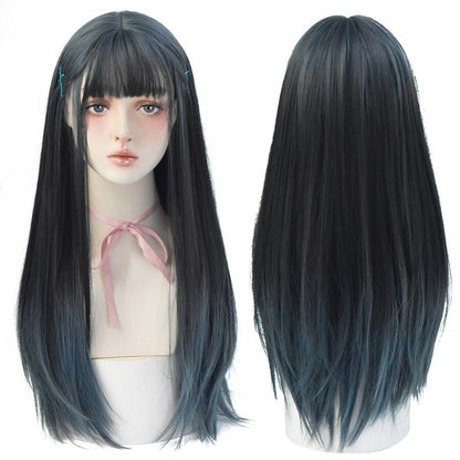 Women's Wig Long Black Heat-Resistant Synthetic with Bangs 28