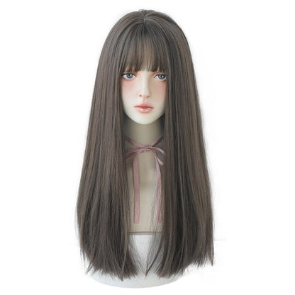 Women's Wig Long Black Heat-Resistant Synthetic with Bangs 4