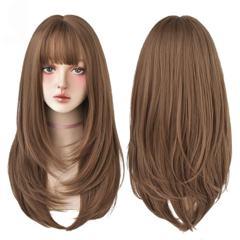 Women's Wig Long Black Heat-Resistant Synthetic with Bangs 8