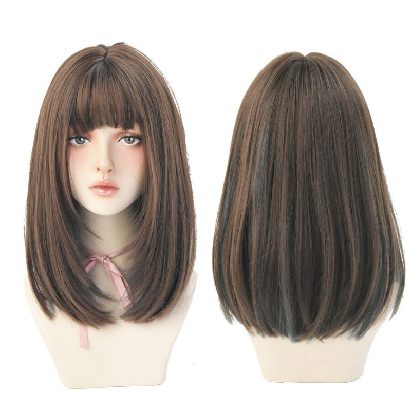 Women's Wig Long Black Heat-Resistant Synthetic with Bangs 9