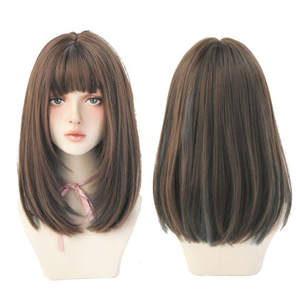 Women's Wig Long Black Heat-Resistant Synthetic with Bangs 9