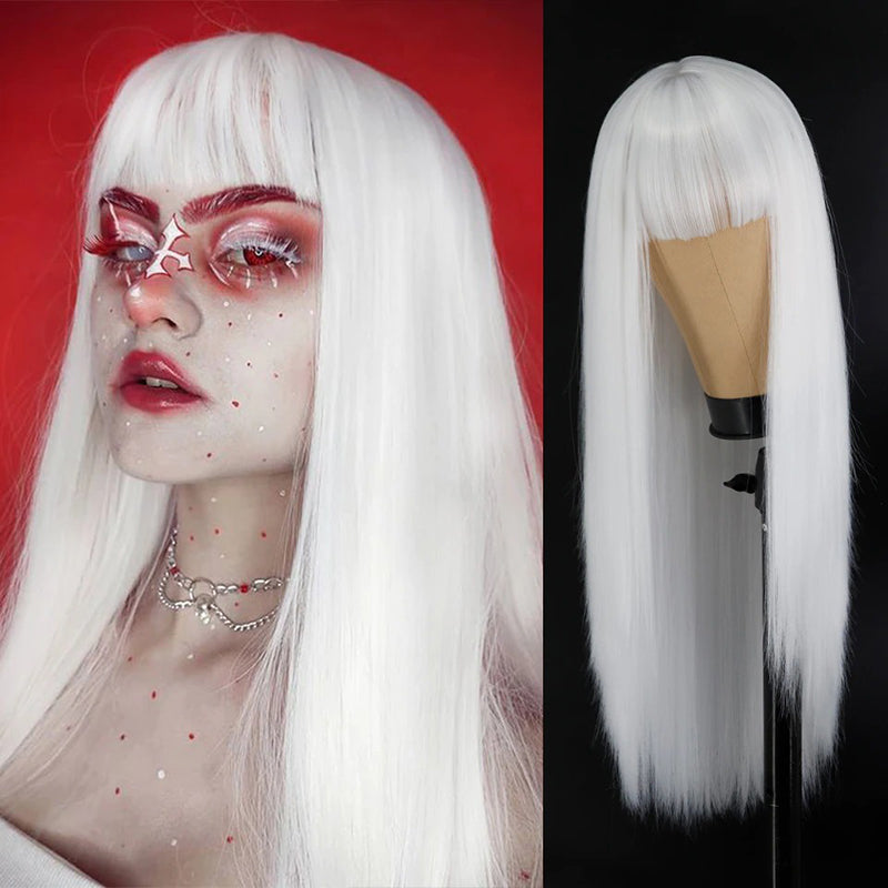 Women's Wigs with Bangs Long Straight Synthetic Hair in Various Colors 38