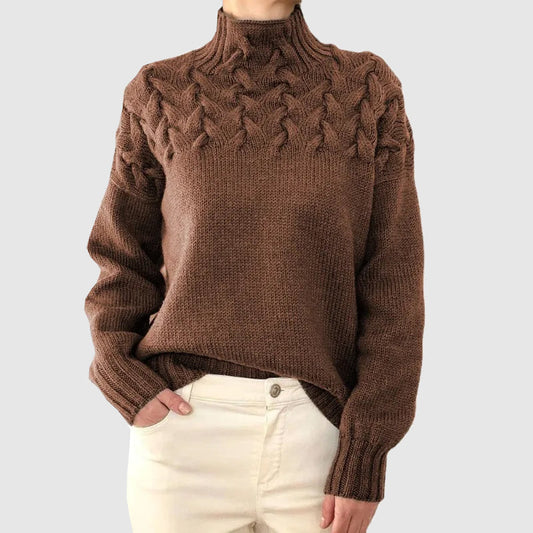 Womens Sweater Cable Knit Turtleneck Long Sleeve Warm Polyester Cotton 1