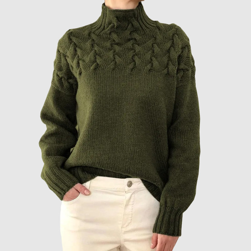 Womens Sweater Cable Knit Turtleneck Long Sleeve Warm Polyester Cotton 3