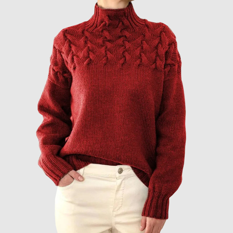 Womens Sweater Cable Knit Turtleneck Long Sleeve Warm Polyester Cotton 4