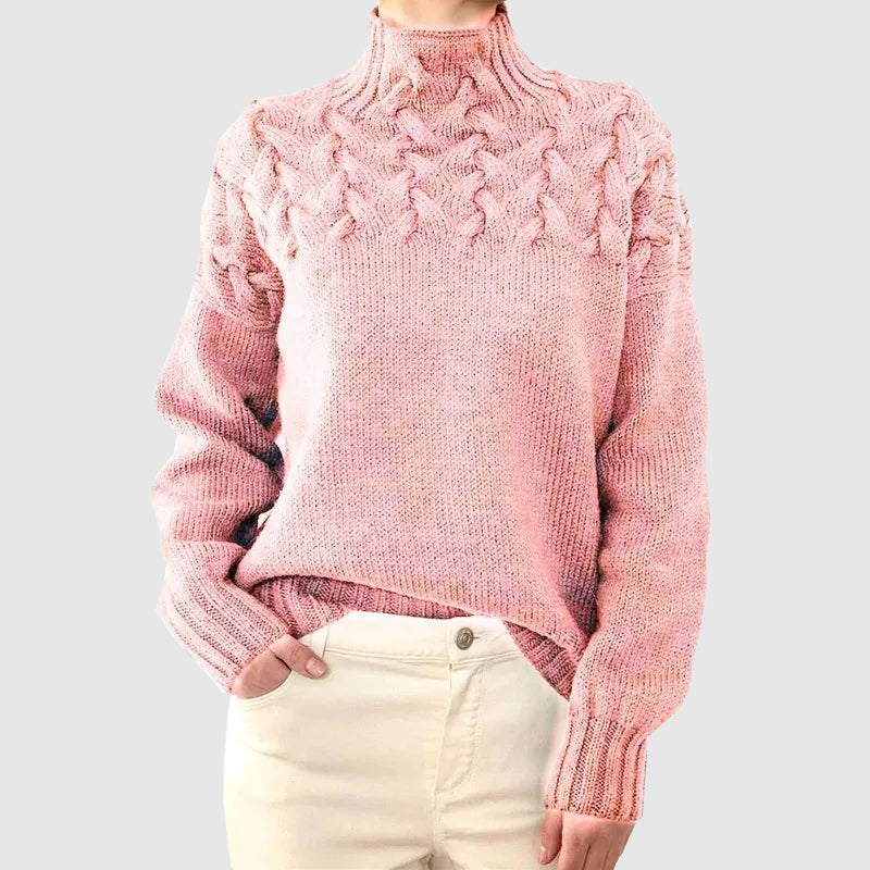 Womens Sweater Cable Knit Turtleneck Long Sleeve Warm Polyester Cotton 5