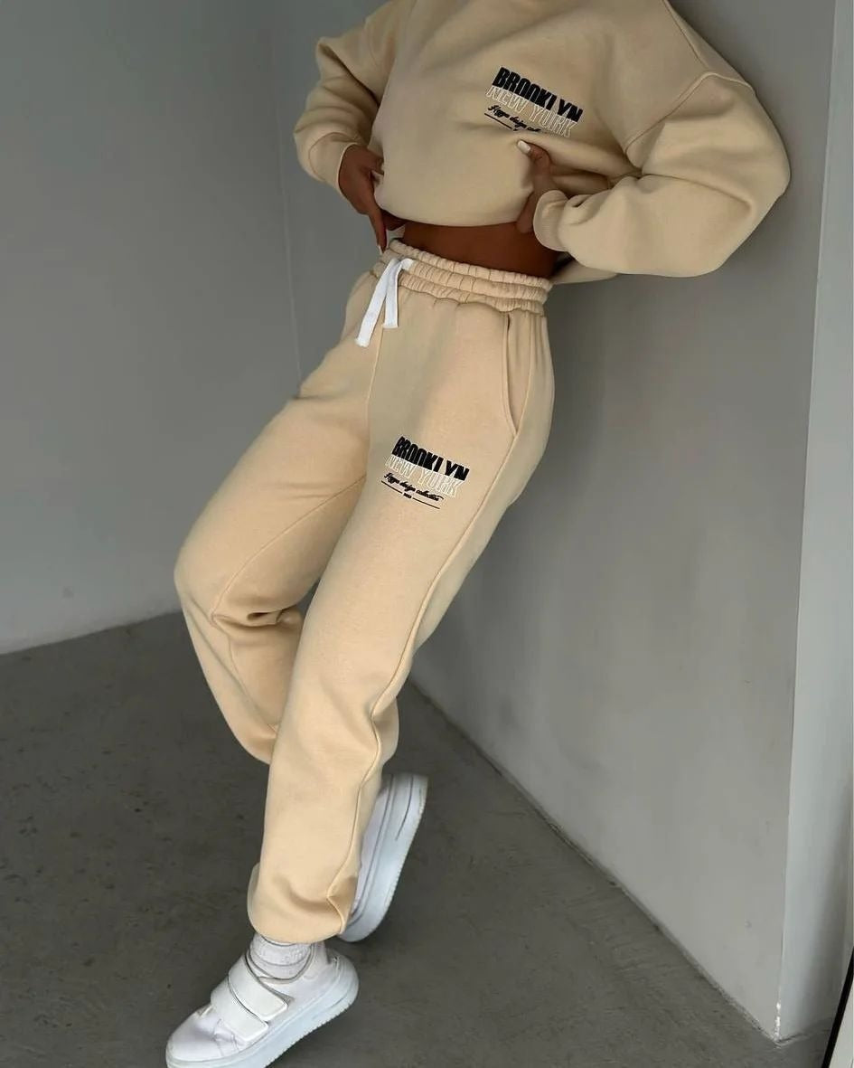 Women's Jogger Set Gray Cotton Blend Casual Hoodie and Sweatpants - 1