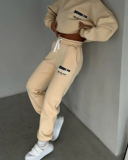 Women's Jogger Set Gray Cotton Blend Casual Hoodie and Sweatpants - 1