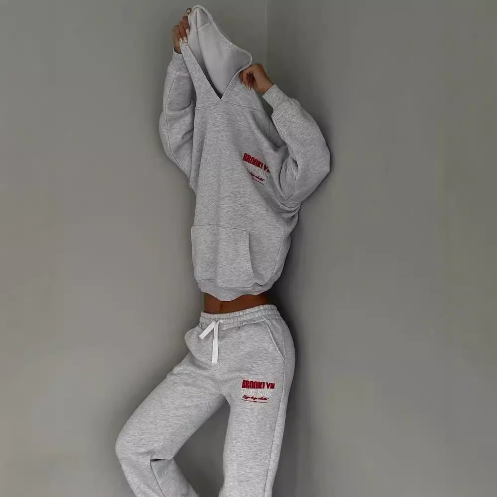 Women's Jogger Set Gray Cotton Blend Casual Hoodie and Sweatpants - 5