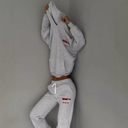 Women's Jogger Set Gray Cotton Blend Casual Hoodie and Sweatpants - 5