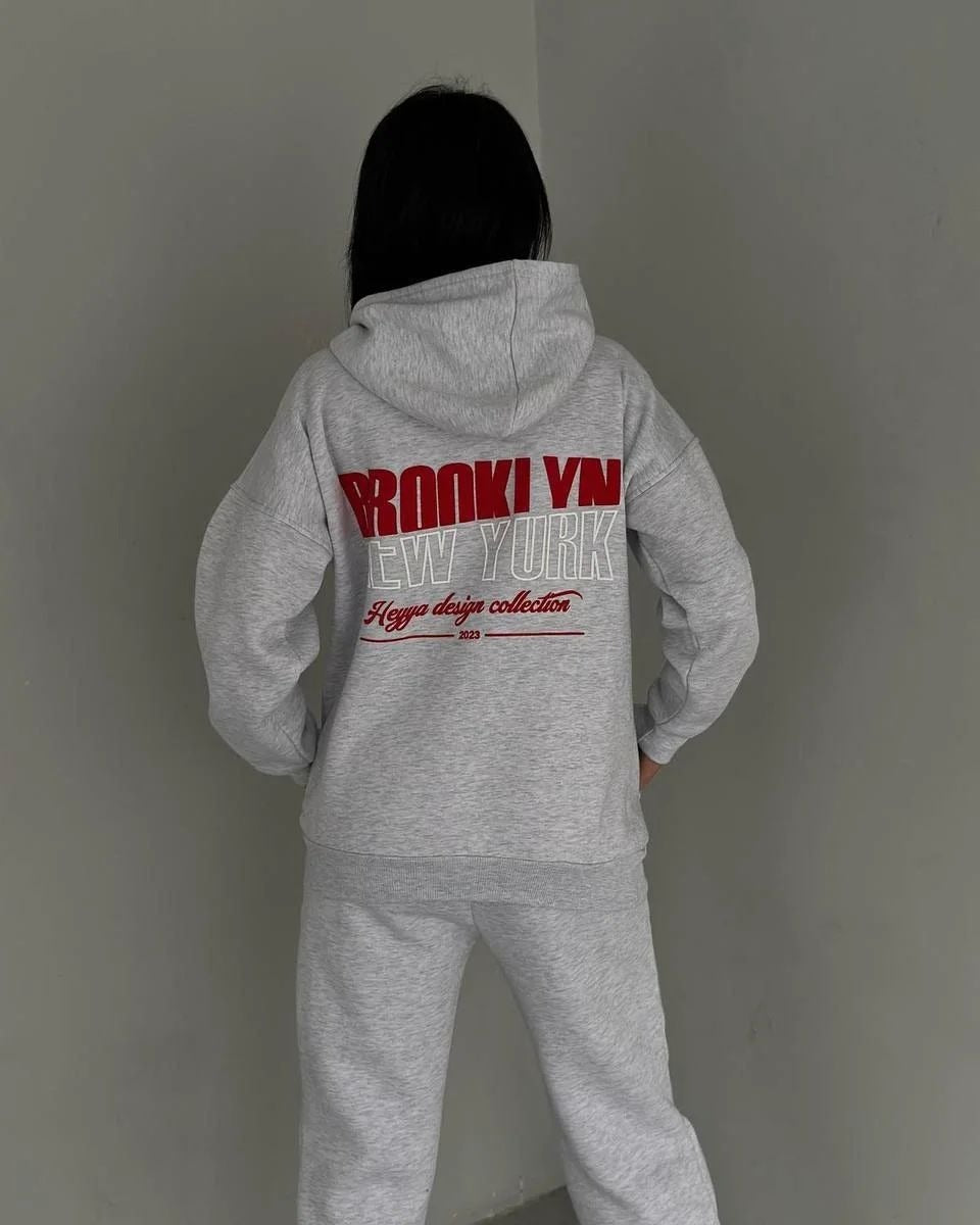 Women's Jogger Set Gray Cotton Blend Casual Hoodie and Sweatpants - 7